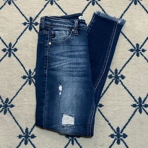 Kancan High Rise Distressed Raw Hem Dark Wash Jeans